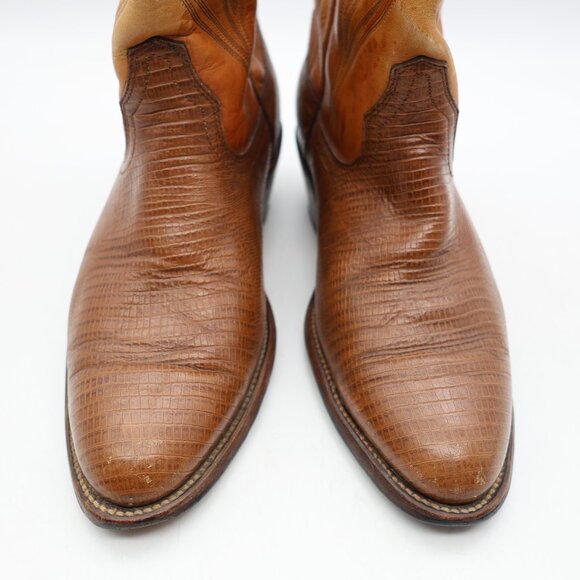 Frye Western Lizard Brown Leather Boots Men's 9.5 EE Pull On Cowboy Made in USA - Picture 10 of 15